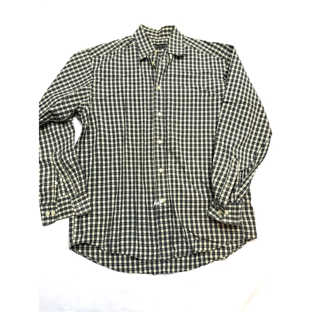 BANANA REPUBLIC Mens Large Gray Yellow Plaid Long Sleeve Button Up Shirt Bb16
